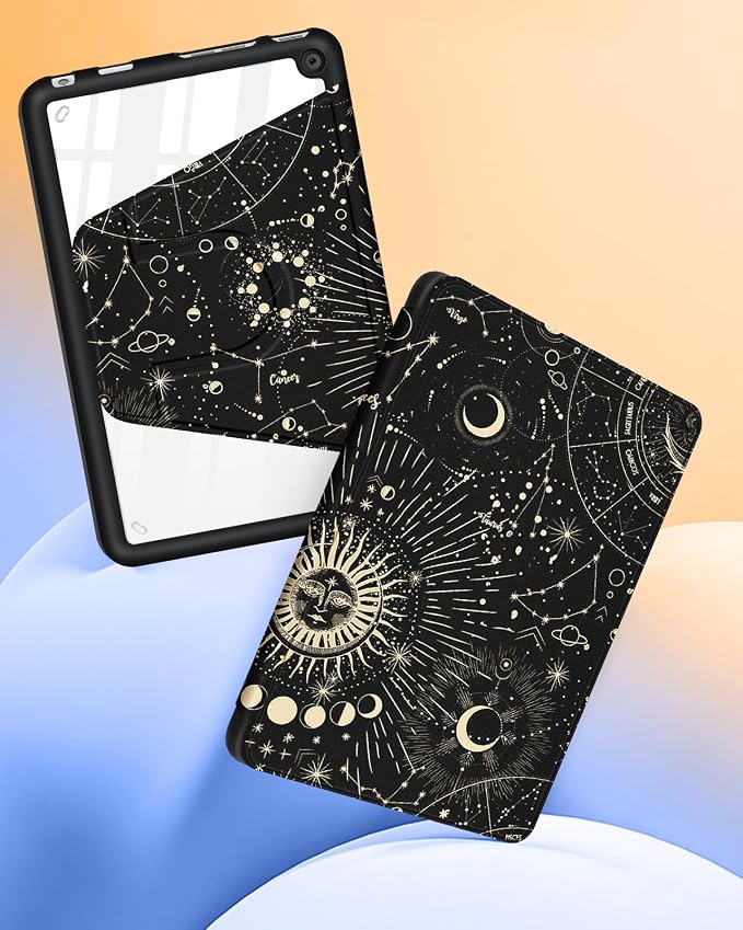 Kidcube for Amazon Kindle Fire 7 Tablet Case 12th Generation 2022 Release for Women Girls Boys Cute Folio Cover Sun Moon Star Design Rotating Stand with Auto Wake/Sleep Teen for Kindle Fire 7 Cases 7