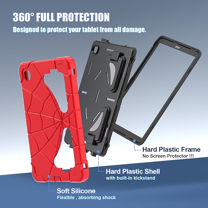 Case for Samsung Tab A7 Lite 8.7 inch 2021 Release SM-T220/T225/T227u Shockproof Cute Kids Silicone Protective Cover for Galaxy Tab A7 Lite 8.7 inch with Kickstand Shoulder Strap Red+Black