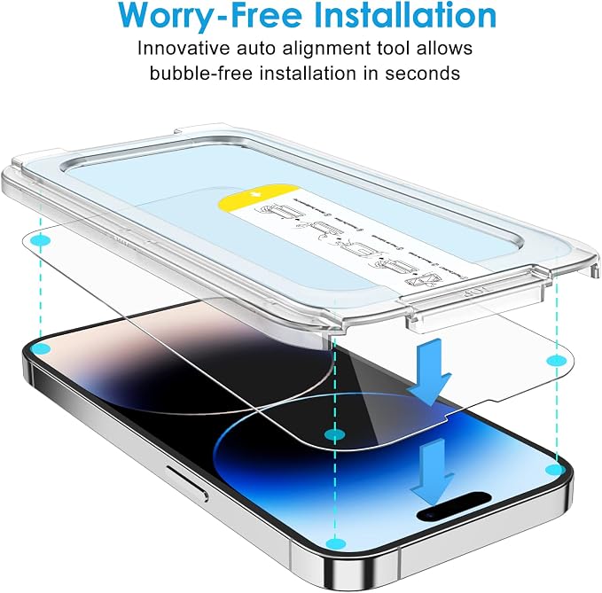 JETech One Touch Install Screen Protector for iPhone 11/XR 6.1-Inch Full Coverage Tempered Glass Film Auto Alignment Tool Kit HD Clear 2-Pack