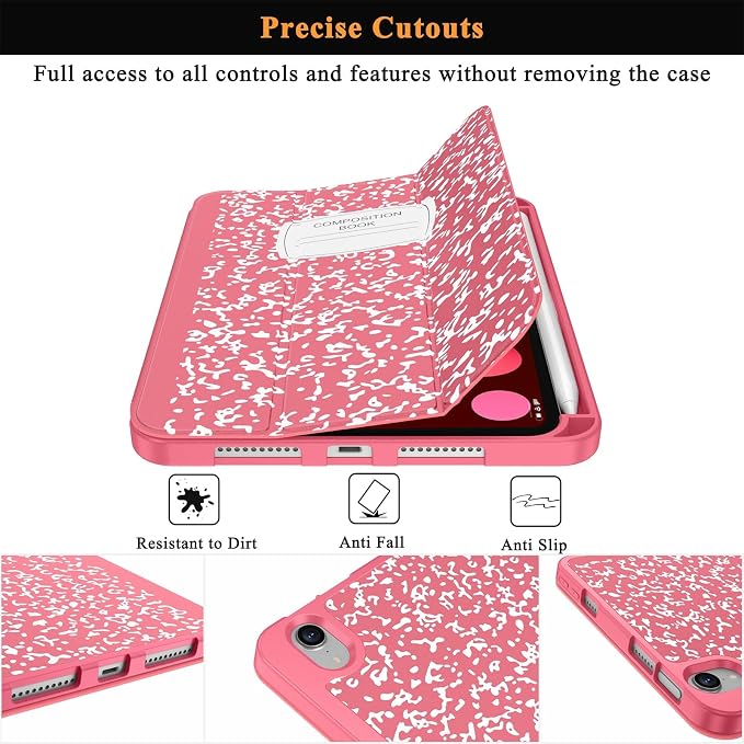 Soke Case for iPad mini (A17 Pro) 7th/ 6th Generation (Book Wine) | Built-in Apple Pencil Slot fit iPad Mini 2024 and 2021 8.3 inch Auto Sleep/Wake