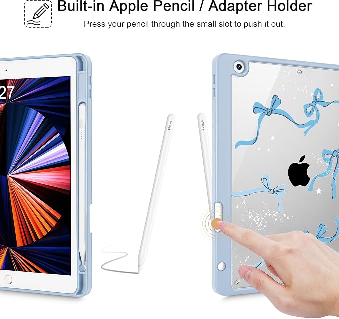 Tuiklol for iPad 10.2 inch 9th / 8th / 7th Gen 2021 2020 2019 Release Case | Built in Pencil Holder - TPU Protection Trifold Stand Stand Clear Back Tablet Cover With Auto Wake/Sleep Blue berries