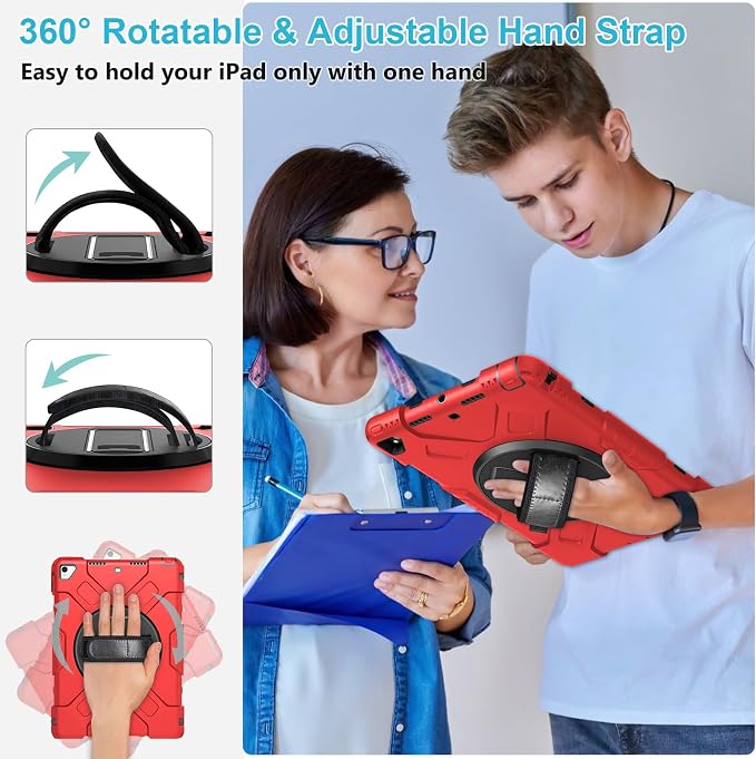 Case for iPad 9th/8th/7th Generation 10.2 Inch Black | Shockproof Protective Silicone Cover with Rotatable Stand-Screen Protector-Handle- Shoulder strap- Pencil holder