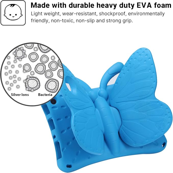 Simicoo Fire Max 11 Tablet 2023 Cute Butterfly Case with Stand for Kids Girl Light Weight EVA Rugged Shockproof Full Cover Kids Friendly Kids case for Fire Max 11(Blue)