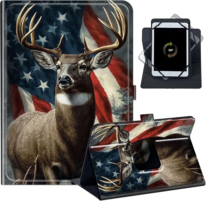 Case for Google Pixel Tablet 11 2023PU Leather 360 Degree Rotatable Kickstand Tablet Cover with Magnetic Closure for Pixel Tablet 11 2023/ All 10.5-11.5 Tablet，American Eagle with Flag