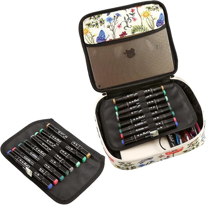 Multi-Functional Zipper Pencil ipad case w/Handle and Zippered Pocket | Carrying Protective Bag with Bookmark and Book Fixing Straps for Travel Office