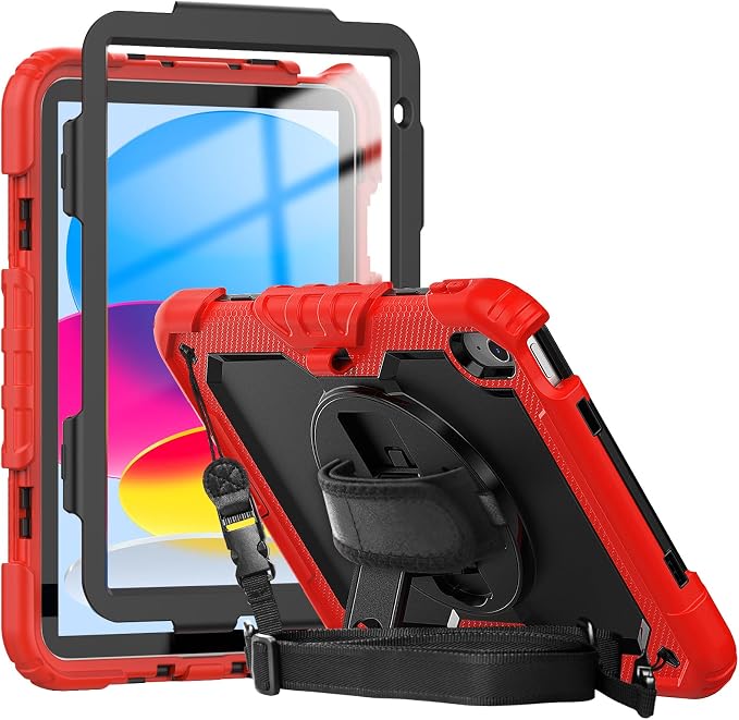 Case Compatible with iPad (A16) 11th 2025/10th Gen 2022 | Built-in Screen Protector Pen Holder Heavy Duty Shockproof Rugged Protective Case W/Handle Shoulder Strap