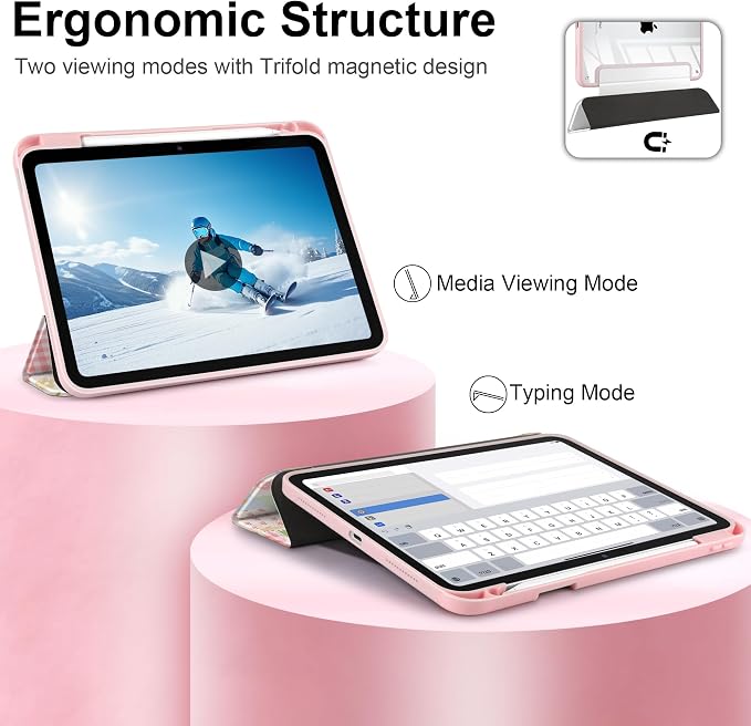 Case for iPad (A16) 11th Generation 11 inch 2025 /iPad 10th Gen 10.9 2022 - Aesthetic Cute Preppy Design Trifold Cover with Soft TPU Bumper Clear Back Auto Sleep/Wake Waves