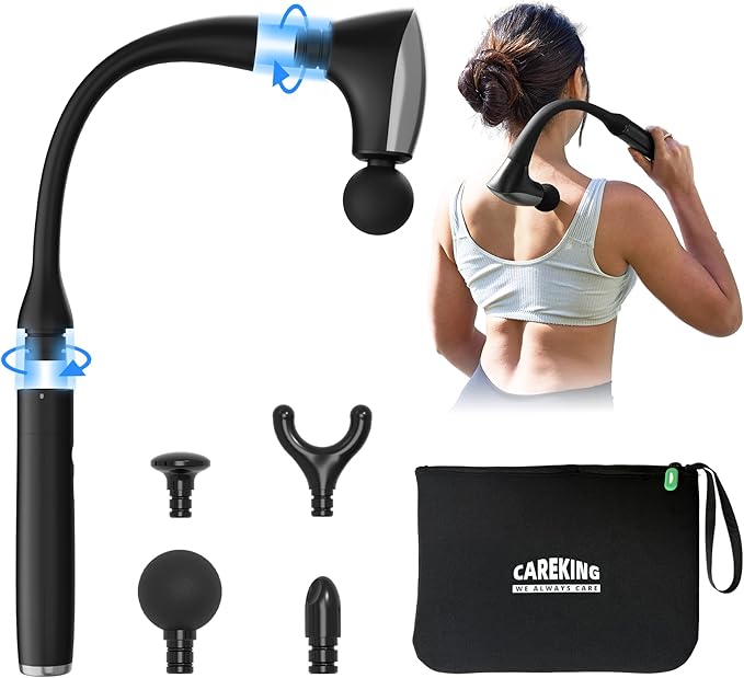 CAREKING 2-in-1 Detachable Muscle Massage Gun Deep Tissue with 20'' Extension Handle, Back and Neck Massager for Pain Relief, Handheld Massager for Shoulder Lower Back Leg Waist, FSA-HSA Eligible