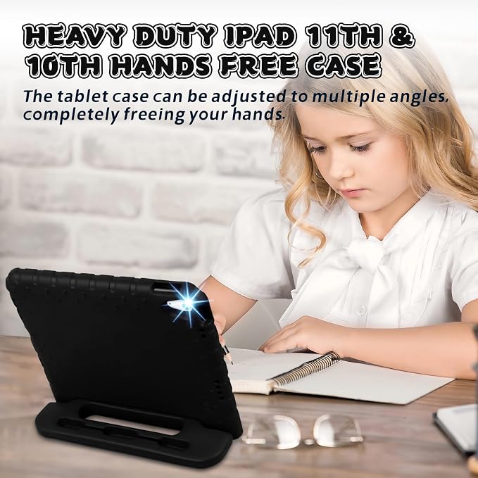 Heavy Duty Kids Case for iPad 10th/11th(A16) Pencil Holder Stand | Rugged Protection Cover for 11/10.9-inch iPad 2025/2022 Lightweight EVA Foam Anti-slip for Home School Travel Blue