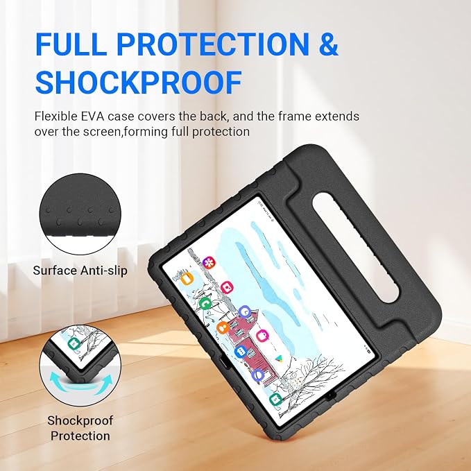 Kids Case for Samsung Galaxy Tab S6 Lite 10.4 Inch with S Pen Holder Black | Fits 2024/2020/2022 Released Shockproof EVA Lightweight Foldable Handle Stand Washable Kids-Friendly