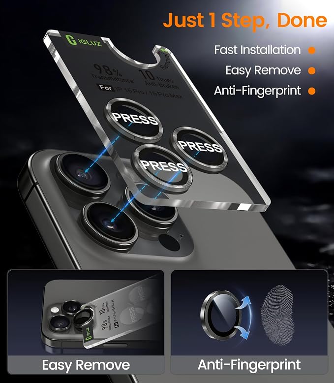 iGluz 2 Pack Anti-Reflection Camera Lens Protector for iPhone 17/16/16 Plus [98% Transmittance][1-Step Installation][Strong Adsorption] 9H Shatterproof Tempered Glass-Black