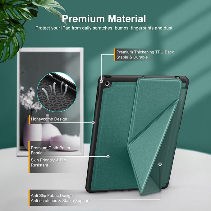DTTO Foldable Case for for iPad 9th/8th/7th Generation 10.2-inch Black | Origami Magnetic Standing Cover with Pencil Holder，Vertical &amp Horizontal angles Auto Sleep/Wake