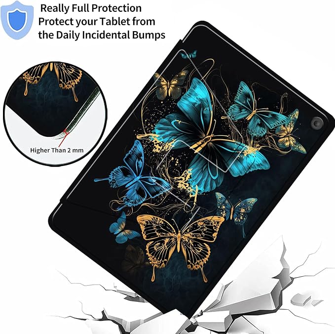 Case for Samsung Galaxy Tab A9 8.7-Inch 2023360 Degree Rotating Multi-Angle Viewing Protective Cover with Auto Sleep/Wake-Blue Butterfly