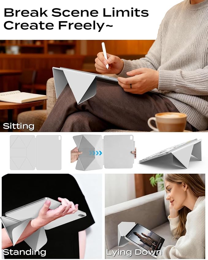 JKSML Dynamic Folio Case for iPad Air M4/M3/M2 11 &amp Air 4th/5th Gen 10.9 Detachable Pencil Holder 20+ Multi-Angle Origami Cover Slim &amp Ergonomic &amp Powerful Magnetic - Black