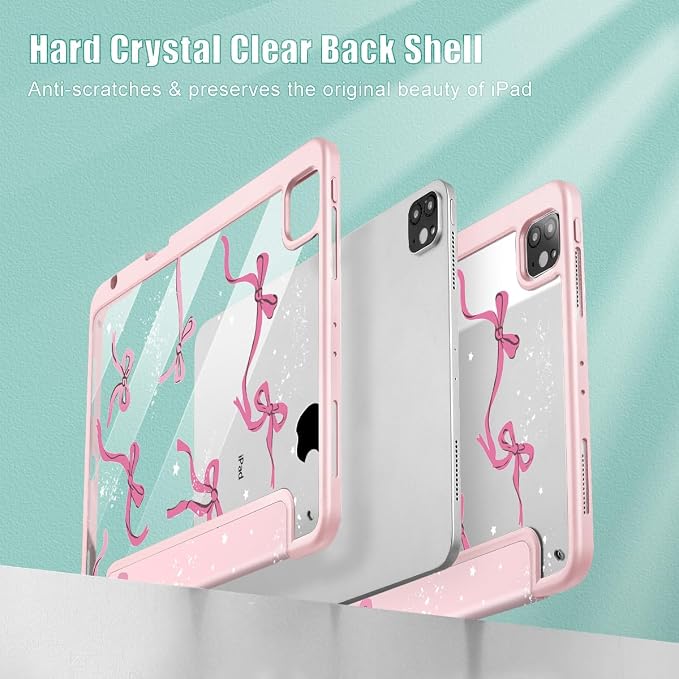 Tuiklol for iPad Pro 11 Inch 4th / 3rd / 2nd / 1st Gen (2022 2021 2020 2018) Case -Built-in Pencil Holder Shockproof Cover Clear Transparent Back Shell with Auto Wake/Sleep Black Flower
