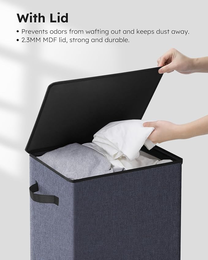 SOLEDI Laundry Hamper with Lid 100L Large & Tall Collapsible Laundry Basket, Clothes Hamper with Bag Removable Easy to Carry, Dirty Hampers for Bedroom, Bathroom, Dorm, College, Navy Blue