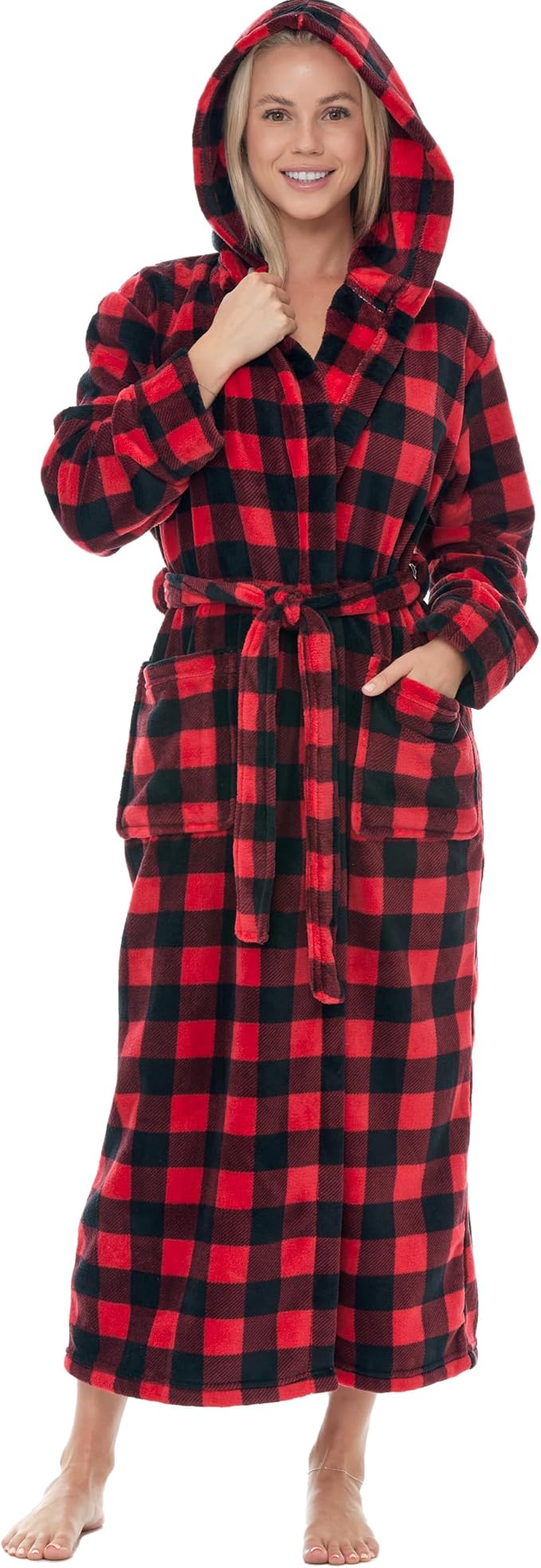 Alexander Del Rossa Womens Robe, Long Plush Bathrobe with Hood, Hooded Robes for Women Plus Size Bath Robe