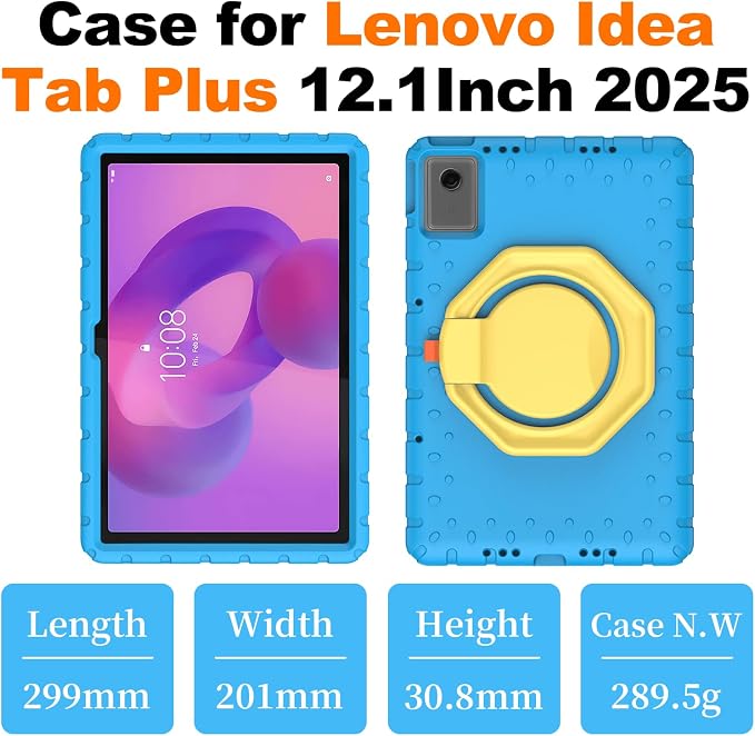 for Lenovo Idea Tab Plus Case 12.1 2025 with 360° Rotating Stand Handle and Pencil Holder New EVA Shockproof Cover for Kids Adults Home School Office Outdoor Black