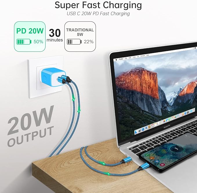 USB C Wall Charger 2-Ports 20W USB A and USB C Charger Block [PD/QC 3.0] | 3Pack USB-C Power Wall Plug Adapter Brick for iPhone 17/16/15/14/13/12/Pro Max/Mini iPad/Pro AirPods Pixel Samsung Galax
