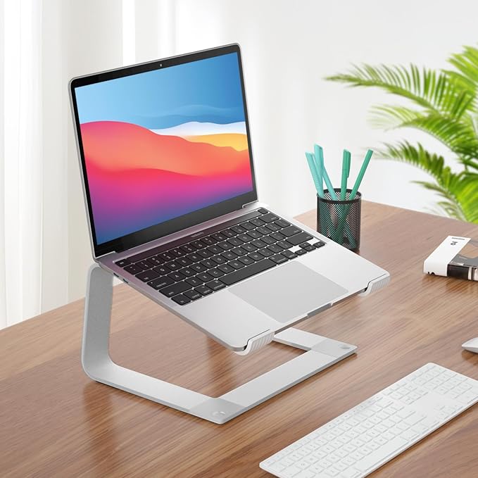 GleYo Laptop Stand for Desk Detachable Aluminum Computer Riser Portable Metal Notebook Webcam Stand Holder Compatible with MacBook Air, Pro, Dell, HP, Lenovo and All 10-16" Laptops, Silver
