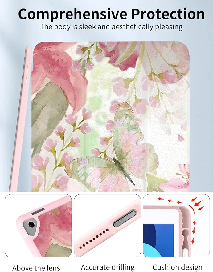 Case for iPad 9th/ 8th/ 7th Generation Case 10.2&amp10.5 Inch (2021/2020/2019 Release) Slim Lightweight Soft Trifold Back Cover with Pencil Holder &amp Auto Sleep/Wake Cover Cherries Cheetah Bows