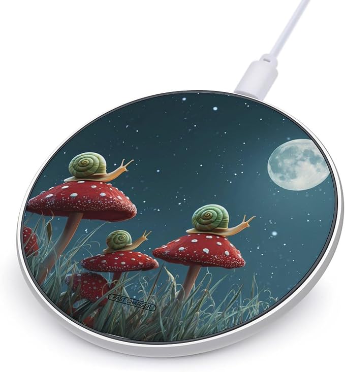 Moon Mushroom Snails Printed Wireless Charger Portable Charging Pad | LightweightAll Smartphone
