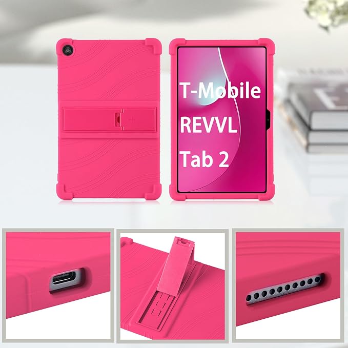 for Revvl Tab 2 Case (2025) Kids Soft Silicone Cover for Tmobile Revvl Tab 2 Tablet Case with Stand (Black)