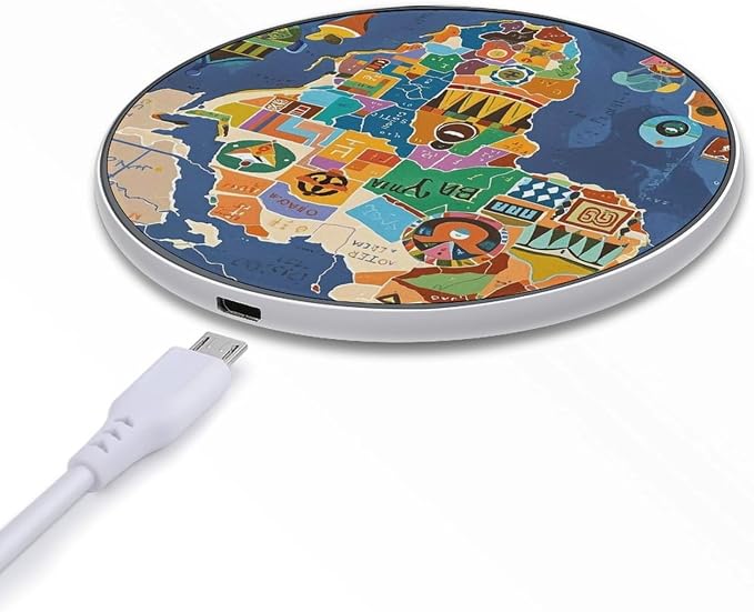 African Map Ethnic Pattern Wireless Charger Aluminum Alloy Frame 10W Fast Charging Pad with Indicator Light 6mm Thin &amp Portable Wireless Charging Pad for Travel Home Office Desk