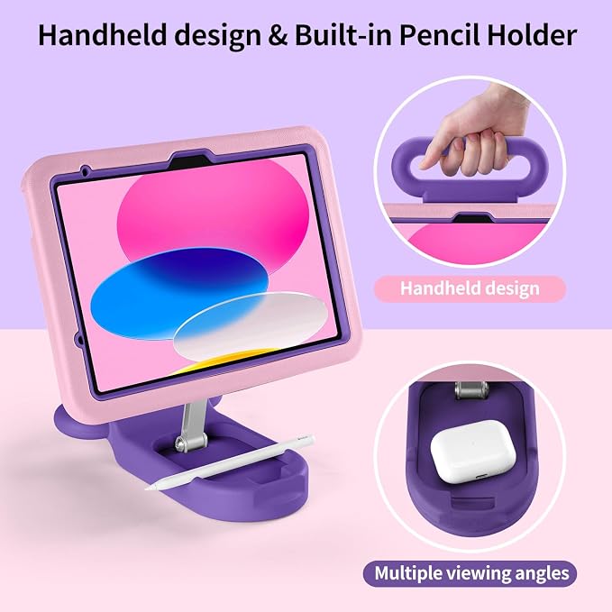Kids Case for iPad (A16) 11th/10th Gen 10.9'' 2025/2022Adjustable Portrait/Landscape Stand/Drop Proof with HandleChild Friendly Case for iPad Air 11 (M4/M3/M2) 2026/2025/2024 (BlackBlue)
