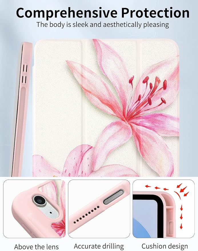 Case for iPad 9th/ 8th/ 7th Generation Case 10.2&amp10.5 Inch (2021/2020/2019 Release) Slim Lightweight Soft Trifold Back Cover with Pencil Holder &amp Auto Sleep/Wake Cover Cherries Cheetah Bows