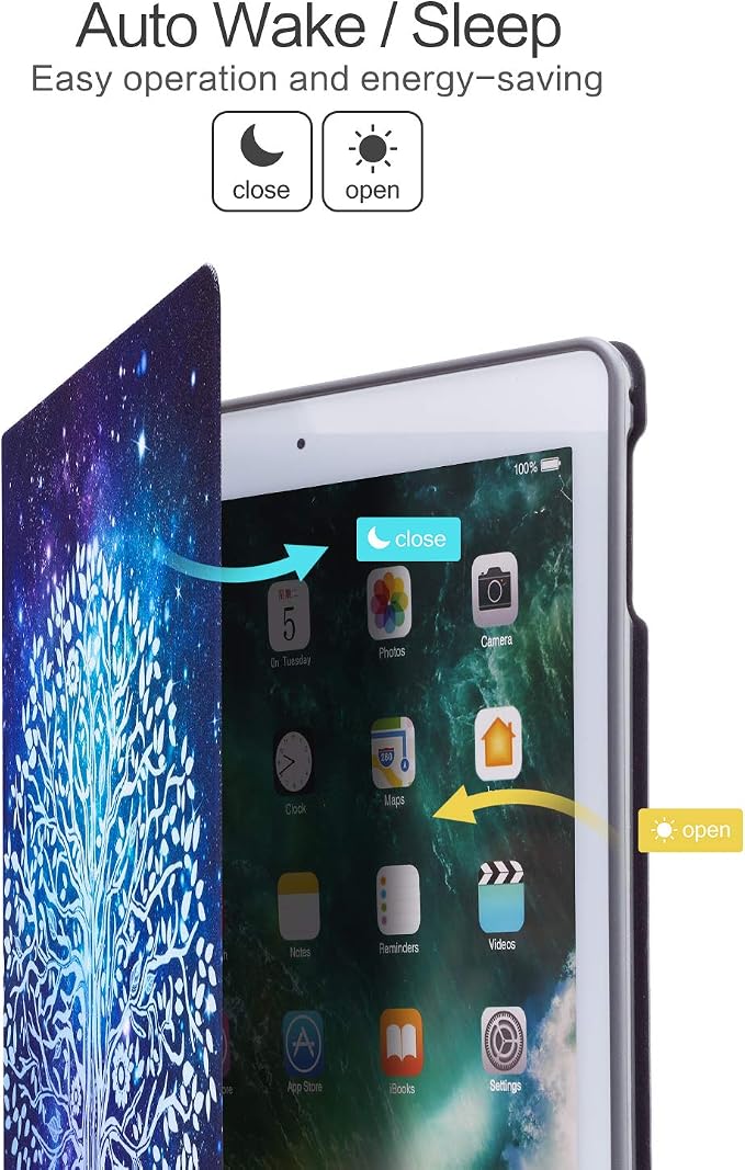 iPad Air 2 Case iPad Air 1st Case Galaxy Tree iPad 9.7 Inch Case Protective Cover for iPad 5th/6th Generation Multi-Angle Viewing Case with Adjustable Stand Auto Wake/Sleep Function (Galaxy)