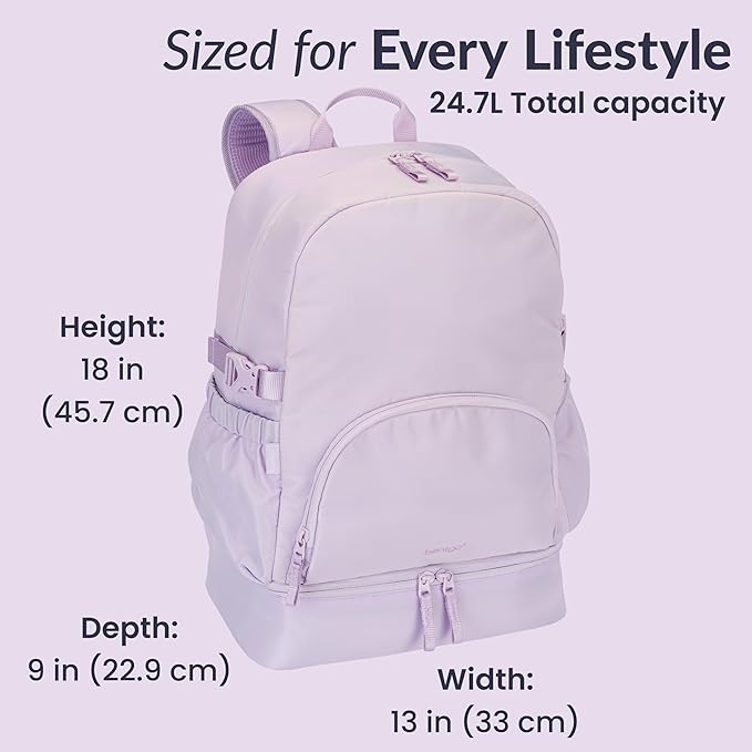 Bentgo 2-in-1 Adult Backpack & Insulated Lunch Bag – Lightweight, Water-Resistant Travel Backpack with 9 Compartments, Laptop Sleeve & Trolley Sleeve for Work & Everyday Use (Lavender)