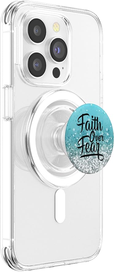 Black Faith Over Fear On a White ight Blue PopSockets Adhesive PopGrip