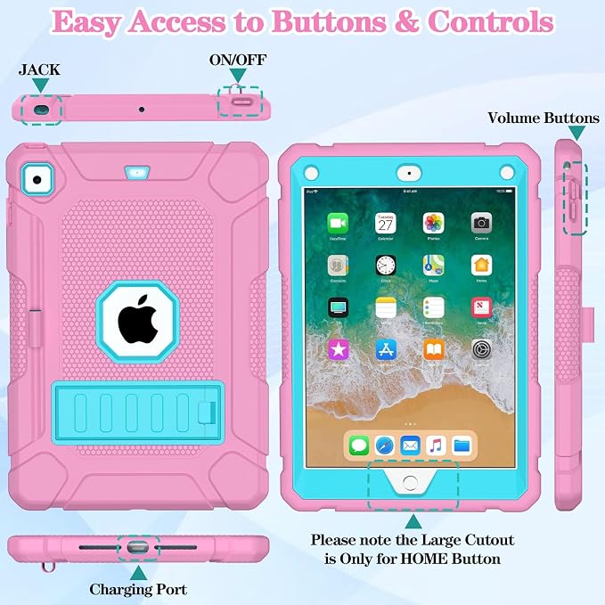 LTROP Case for iPad 6th 5th Generation (9.7 inch 2018/2017) Shockproof Protective iPad 9.7 Case with Built-in Stand/Pencil Holder for iPad 6th/5th Gen Air 2 Black