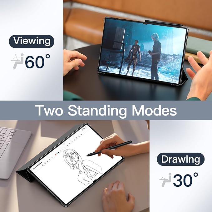 JETech Case for Galaxy Tab S10 Ultra/S9 Ultra 14.6 Black | Cover Slim Translucent Back Tri-Fold Stand Support S Pen Charging Auto Wake/Sleep Lightweight Shockproof Protection