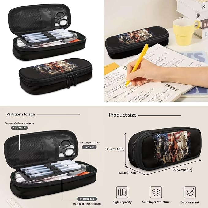 Horse Backpack for Girls Boys Kids with Lunch Box American Flag School Bag Pencil Case Middle School Bookbag Set Elementary Kindergarten Preschool Schoolbag Back Pack