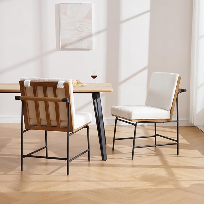 HEAH-YO Modern Dining Chairs Set of 4, Upholstered Sherpa Dining Room Chairs with Backrests, Armless Kitchen Chair for Dining Room, Fur White