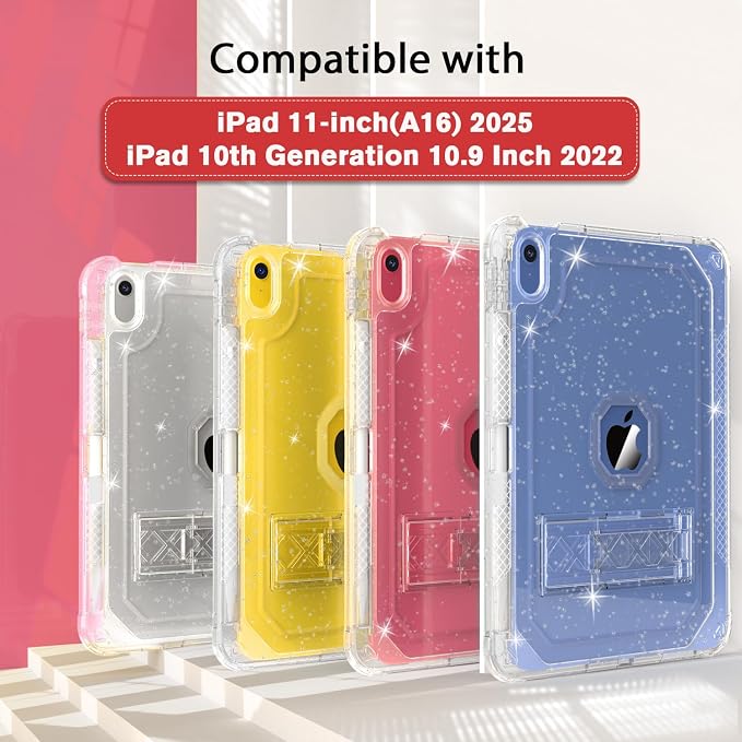 ZoneFoker Case for iPad 11-inch (A16) 2025 / iPad 10th Gen 10.9 inch 2022 Heavy Duty Shockproof Rugged Protective with Pencil Holder 11th / 10th Translucent Cover with Kickstand