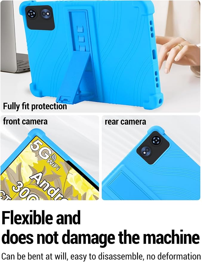 for UJJ U3 (10 Inch) Android 15 Tablet Protective case ZBAGUG Shockproof Lightweight Silicone Protective Cover with Stand Child-Friendly Protection Easy to Clean Design Sky Blue.