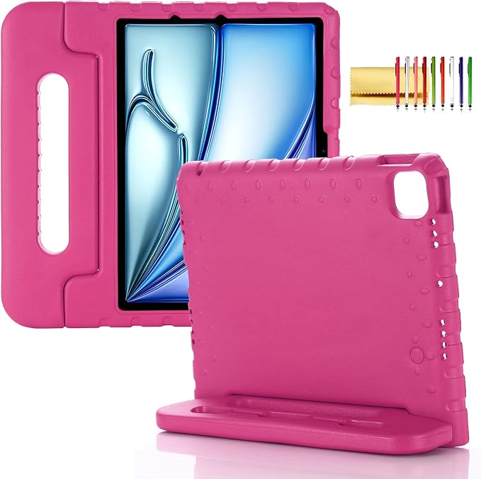 Kids Case for iPad Pro 11 M5/M4 &amp iPad Air 11 (2026/2025/2024) Shockproof Case with Pencil Holder Techcircle Light EVA Foam Handle Stand Bumper Protective Child Friendly Drop Proof Cover Black