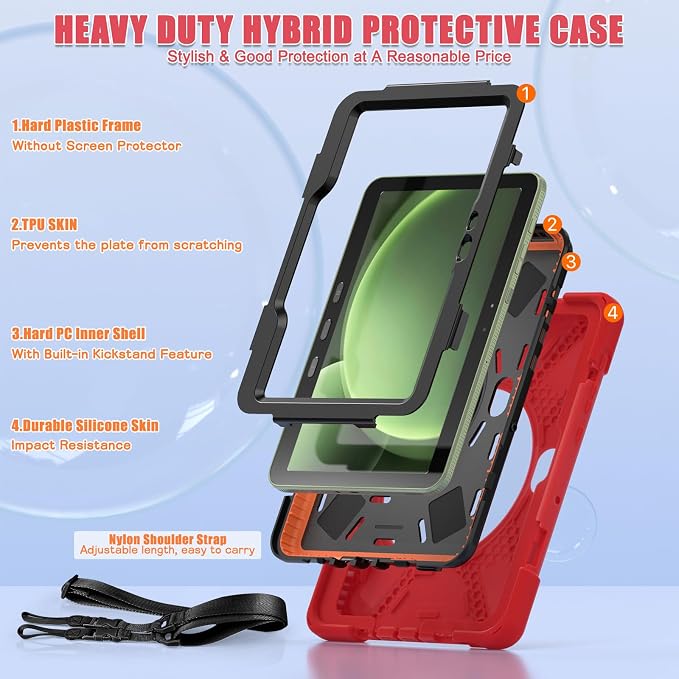 Samsung Galaxy Tab Active5/Active 3 8.0 Case with 360 Stand Handle Hand Strap &amp Shoulder Strap for Galaxy Tab Active5 8 2024 X300/X307 Active3 8 2020 T570/T575/T577 (Black)