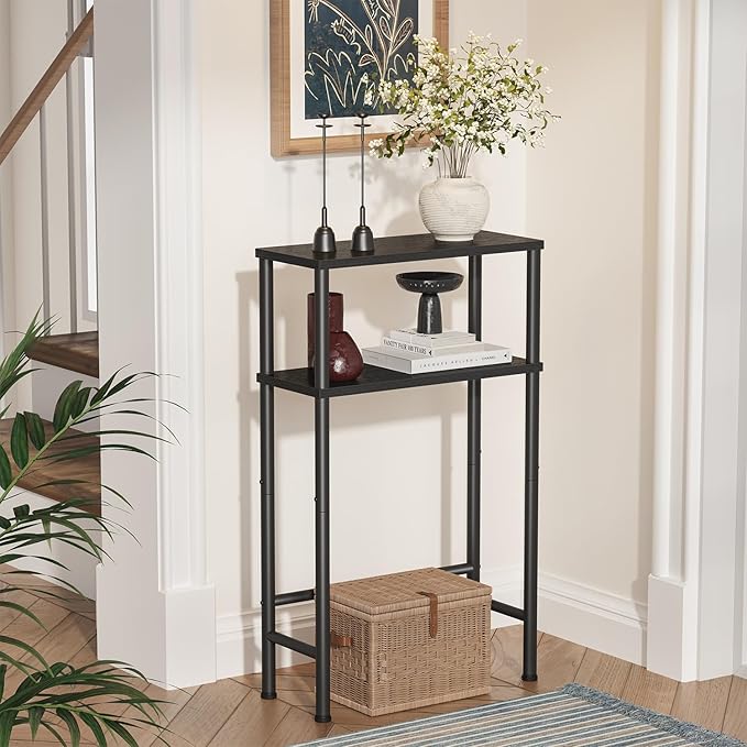 Narrow Console Table Set of 2, Small Entryway Table, 2-Tier Sofa Table with Storage, Skinny Console Tables for Entryway, Hallway, Bedroom, Living Room, Foyer, Black
