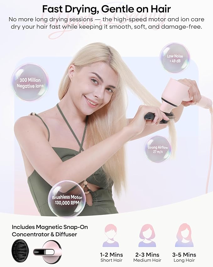 okaydeer 7 in One Hair Dryer Brush with Auto Wrap Curlers, Negative Ionic, No Heat Damage, Blow Dryer, Fast Drying & Frizz-Free Styling, Hot Air Styler, Straightener&Volumizing Brush with Storage Bag