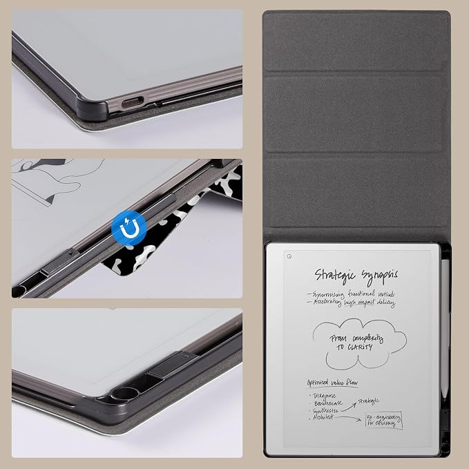 CoBak Case Compatible with Remarkable 2 Paper Tablet Black | Built-in Pen Holder Multi-Angle Foldable Stand Custom Fit for 2020 Released reMarkable 2