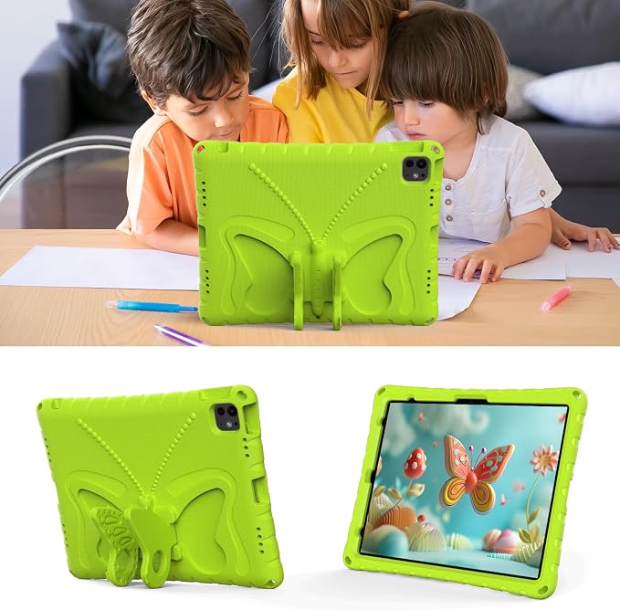 Kids Case for iPad Air 13 (2026/2025/2024) M4/M3/M2 &amp iPad Pro 13 2024 &amp iPad Pro 12.9 Cover 6th/5th/4th/3rd Gen (2022/2021/2020/2018) DIY Figures EVA Rubber Handle Stand Shockproof Bumper