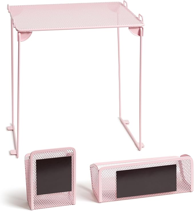 U Brands Blush Mesh Locker Organization Kit, Includes Magnetic Cup, Folding Shelf and Bin, 3 Pieces