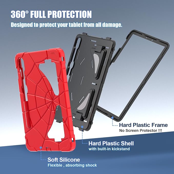Case for Samsung Tab A7 Lite 8.7 inch 2021 Release SM-T220/T225/T227u Shockproof Cute Kids Silicone Protective Cover for Galaxy Tab A7 Lite 8.7 inch with Kickstand Shoulder Strap Red+Black