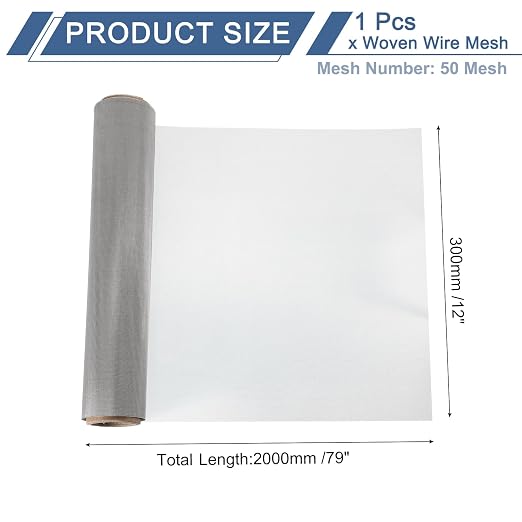 uxcell 50 Mesh 79" x 12" Woven Wire Mesh, 304 Stainless Steel Air Vent Filter