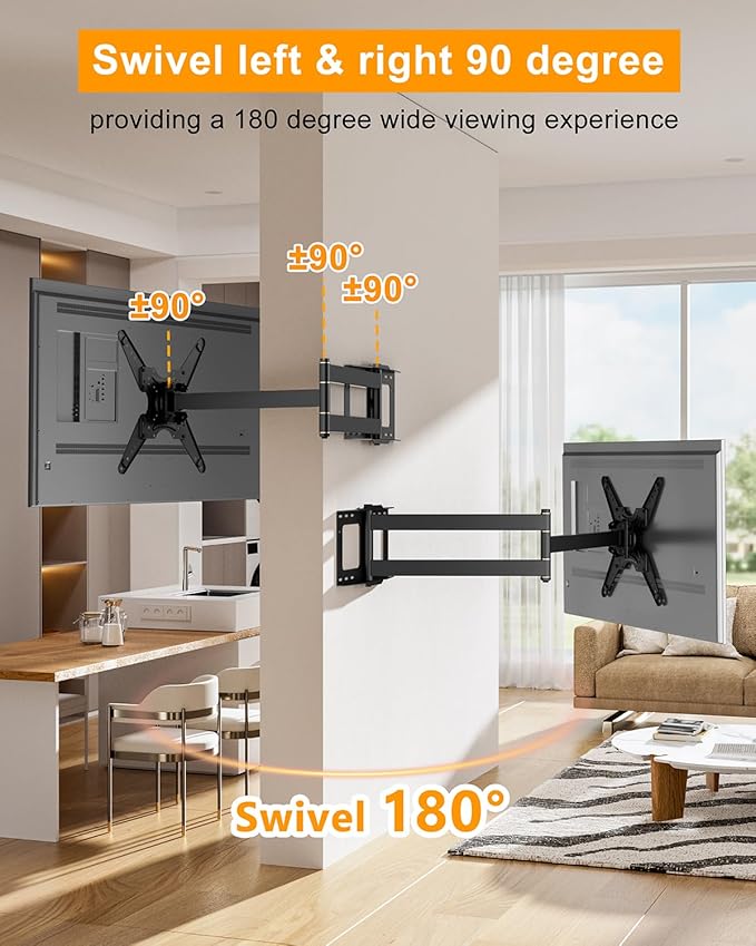 Extra Long Arm TV Wall Mount 48'' Extension, Rotating TV Wall Mount 180° Heavy Duty Full Motion for 26''-65'' Screens, VESA 400x400mm, Load 110 lbs, 16''Wood Stud/Concrete/Brick Wall, WHYFONE