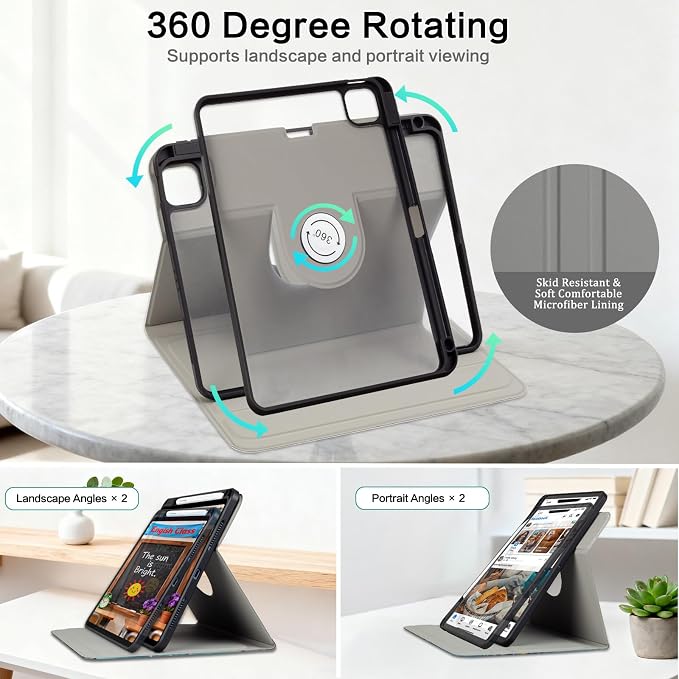 Lokigo Rotating Case for iPad Air 11 Inch M4/M3/M2 (2026/2025/2024) iPad Air 5th/4th Generation Case(2022/2020) iPad Pro 11 Inch 4th/3rd/2nd/1st Generation Cover 2022/2021/2020/2018 Turtle